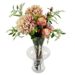 Artificial Flower Arrangement  60cm Pink Chrysanthemum Display in Glass Bubble Vase