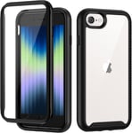 Coque Iphone Se 3/2 (2022/2020), Iphone 8/7/6/6s, Antichoc Housse [Militaire Protection] [Avec Protecteur D'écran] 360° Intégrale Étui Bumper Durable Robuste Transparent Coque - Noir