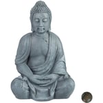 Statue de Buddha figurine de Bouddha décoration jardin sculpture polyrésine Zen 70 cm, gris clair - Relaxdays