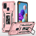 vumebao Coque pour Samsung A21S avec, Support 360° Rotatif Full Protection de la Caméra en PC Dur Anti-Chut Renforcée Armor Heavy Duty Antichoc Bumper Etui pour Samsung A21S Rose