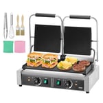 VEVOR Presse à Panini Commercial, Grill Électrique 3600 W en Inox, Double Plaque de Pression, Appareil à Sandwich avec Contrôle de la Température et Plaque Émaillée Plate 48,5x23 cm, pour Hamburger