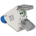 Adaptateur Industrielle Double Fiche : 2P + T16 A CEE Bleu. Prise : 2 x 2P + T 16 A Schuko – IP44.