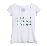 T-Shirt Femme Col Echancré Positions De Yoga Asanas Meditation Bien Etre Inde