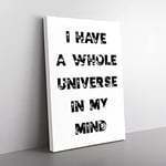 Big Box Art Universe in My Mind Typography Canvas Wall Art Print Ready to Hang Picture, 76 x 50 cm (30 x 20 Inch), White, Black, Black