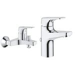 GROHE Mitigeur monocommande Bain Douche Start Flow, robinet à montage mural, raccord fileté pour flexible en 1/2", chromé & Mitigeur monocommande Lavabo Taille S Start Flow Chromé