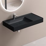 Lavabo Suspendu avec Bonde Vasque à Poser Gris Noir Mat 100x46x12cm Lave Mains Rectangulaire avec Perçage de Robinet Colossum630 - Doporro