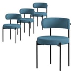 Lot de 4 chaises de cuisine rond en tissu teddy bleu avec dossier pied en acier