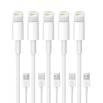 5-pack Lightning Laddkabel för iPhone 14/13/12/11/Xs/Max/X/8/7/6/5SE - Vit