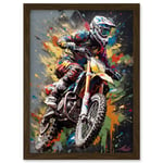 Dirt Bike Sport Splatter Paint Motocross Rider Artwork Framed Wall Art Print A4