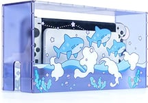 GeekShare Cute Shark Acrylic Clear Dust Display Box Cover for Switch/OLED Dock, Assemble Waterproof Cover Case Compatible with Nintendo Switch/OLED Charging Dock Accessories