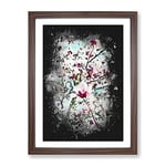 Pink Magnolia Blossom Tree Paint Splash Modern Framed Wall Art Print, Ready to Hang Picture for Living Room Bedroom Home Office Décor, Walnut A4 (34 x 25 cm)