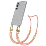 For Samsung Galaxy S24 phone chain phone strap carabiner transparent cover coral