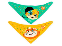 LULABI 44 GATTI BOY - Lot de 2 bavoirs pour bébé, 100% coton doux avec impression, 44 chats, paquet de bavoirs, bavoirs à boutons, hypoallergéniques, réutilisables, unisexes, 21 x 17 cm - Multicolore