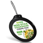 NutriChef Crepe Pan, Pancake Pan, Flat Pan, Dosa Pan, Nonstick Pan, Great for Pancakes, Eggs, Omelets, chapati & tawa roti, Hard-Anodized, PTFE/PFOA/PFOS Free, 30cm, Black