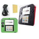 Pack 3 en 1 Nintendo 2DS : Housse silicone Vert - Chargeur USB - Protection écran - Straße Game ®