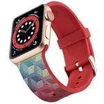 Miimall Bracelet en Silicone Compatible avec Apple Watch Série 9/8/7/SE2/SE/6/5/4/3/2/1 41mm 40mm 38mm -Rouge Dessin Coloré