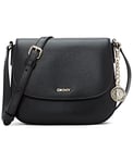 DKNY Women Bryant Park Small Leather Saddle Crossbody Bag, Black/Gold, Large