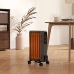 Oil Filled Radiator 7 Fin Portable Heater w/ Wheels and 3 Heat Settings, Grey