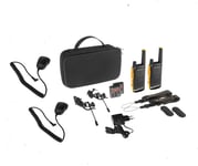 PAIRE WALKIE MOTOROLA T82 + CHARGEUR + CASQUE + VALISE + MICROS À MAIN