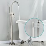 Brushed Bathtub Standing Faucet Free Bath Tub Filler Floor Shower Mixer Taps