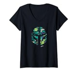 Womens Star Wars The Mandalorian Mando Tropical Print Helmet V-Neck T-Shirt