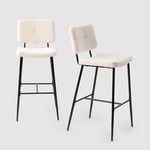 MEUBLE COSY Lot de 2 Tabouret de Bar Industriel avec Dossier et Repose-Pieds, Siège Rembourrés de 75 cm de Haut, Chaises Hautes en Bouclette Cadre en métal, Beige