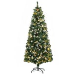 Homcom - Sapin de Noël artificiel lumineux led x 250 blanc chaud 30 pommes de pin h. 180 cm 703 branches vert effet neige