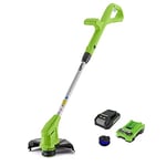 Greenworks Tools Cordless String Trimmer G24LT with 3 Single Thread Spools (Li-Ion 24 V 25 cm Cutting Width 3500 rpm Rotating and Tilting Motor Head Telescopic with 2Ah Battery and Charger)