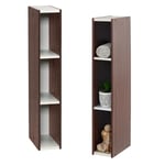 Iris Ohyama, Bibliotheque Gain de Place, Extra Etroite 3 Etageres, Lot de 2, Marron, Réglable, Modulable, pour Salon, Bureau, Chambre, Livres, CD, Petit Meuble de Rangement, Montage facile, UB-9015