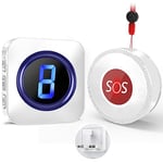 Wireless Caregiver Pager, SOS Call Button Suresafe Personal Alarms for Elderly, 1,000ft Long Range Buzzer Call Bell, Panic Alarm Button with 55 Melodies, 5 Volume Levels, LED Flash, White