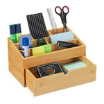 relaxdays Organiseur de Bureau avec tiroir, 6 tiroirs, Bambou, boîte de Rangement, Office, HLP 15 x 28 x 16,5 cm, Nature