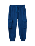 Benetton Kids' Cotton Fleece Cargo Jogger Trousers, Night Blue