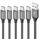 Lot De 5 Câbles Usb C - 0,25 M, 0,5 M, 1 M, 2 M, 3 M - Câble De Charge De Type C Et Câble De Données Fast Charge Sync - Pour Samsung Galaxy S10 S9 S8 Plus Note 10 9 8 A3 A5 2017, Htc 10 U11