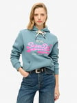 Superdry Embellished Vintage Logo Graphic Hoodie - Blue, Blue, Size 8, Women