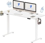 FLEXISPOT Bureau Assis Debout Basic, Une Pièce Plateau 110x60cm, Bureau Électrique Réglable en Hauteur, Bureau avec Porte-Gobelets et Crochets, Panneau à Fonctions Mémoires, Cadre Blanc+Plateau Blanc