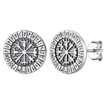 Clou d'Oreilles Homme Runes Runiques Ronde Vintage Boussole Boucles d Oreille Viking Argent 925 Femme Fille Mini Petit Cadeau Garcon Noël Adult Ado Jeune Adult Adolescente Noel