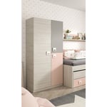 Pegane - Armoire enfant avec 2 portes coloris blanc alpes / rose - 200 x 90 x 52 cm