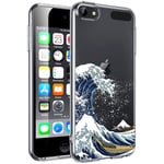 Unov Case for iPod Touch 7 Case iPod Touch 6 Case iPod Touch 5 Case Clear with Design Slim Protective Soft TPU Embossed Pattern for iPod 5th 6th 7th Generation (Great Wave)