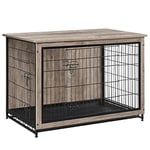 Feandrea Cage pour Chiens, Table d’Appoint, Niche Moderne pour Chiens Jusqu’à 36 kg, Cage pour Chiots, Plateau Amovible, Maisonnette pour Animaux, 2 Portes, Grège PFC004G01