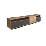 Meuble TV Carme, Buffet de salon, Armoire basse pour TV, Base murale de rangement, 180x45h45 cm, Chêne et Anthracite