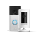 Nouvelle Ring sonnette vidéo sans fil (Battery Video Doorbell) + Ring Caméra extérieure sans fil (Stick Up Cam) | Installation facile (5 min) par soi-même | Essai Ring Home gratuit 30 j.