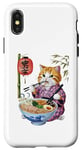 Coque pour iPhone X/XS Chat animé mignon en kimono mangeant des ramen Anime drôle