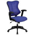 Flash Furniture Fauteuil de Bureau Ergonomique pivotant à Dossier Haut accoudoirs réglables, Mousse, Plastique, métal, Maille Bleue, Set of 1