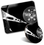 Mouse Mat & Coaster Set - Black & White Record Player Music  #44291