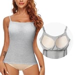 SLIMBELLE Soutien-gorge pour femme, chemise de corps à bretelles spaghetti, débardeur sans armature, basique, sans couture, réglable, avec bonnets intégrés, bustier, camisole, top bralette, t-shirt sous-vêtement., gris, S