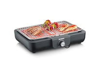 SEVERIN Barbecue Électrique 2 300 W avec Grille Inox, Barbecue de Table avec Surface de Cuisson de 37 x 29 cm, Gril de Table avec Bac à Eau pour Utilisation en Intérieur et Extérieur