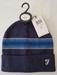 Farah Beanie Hat Mens Navy Biven One Size Cotton Blend 100% Genuine Brand New