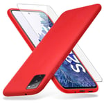 Richgle Samsung Galaxy S20 FE 4G / 5G Case & Tempered Glass Screen Protector, Slim Soft TPU Silicone Protective Case Cover Shell For Samsung Galaxy S20 FE 4G / 5G - Red RG80539
