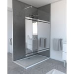 Aurlane - Paroi de Douche avec Bande Miroir 140x200cm - Verre 8mm - Profilé Chrome - freedom 2 mirror