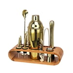 Cocktail Bar Set Mixology Bartender Kit: 12-delars barverktygssats med elegant stativ i bambu (guld)